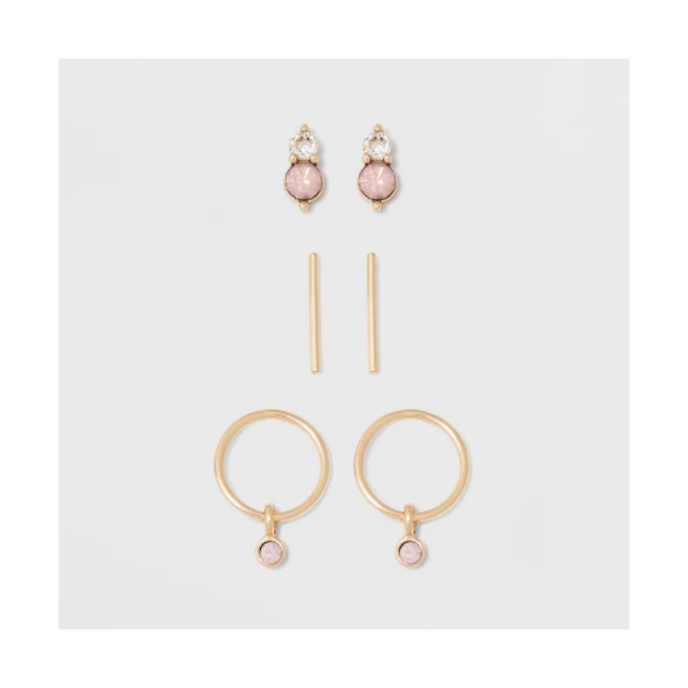 NWT A NEW DAY 2-PR GOLD/LIGHT PINK EARRING SET - Picture 1 of 3